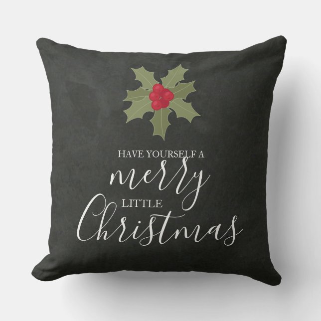 Coussin Merry Little Christmas Holly & Slate Holiday (Recto)