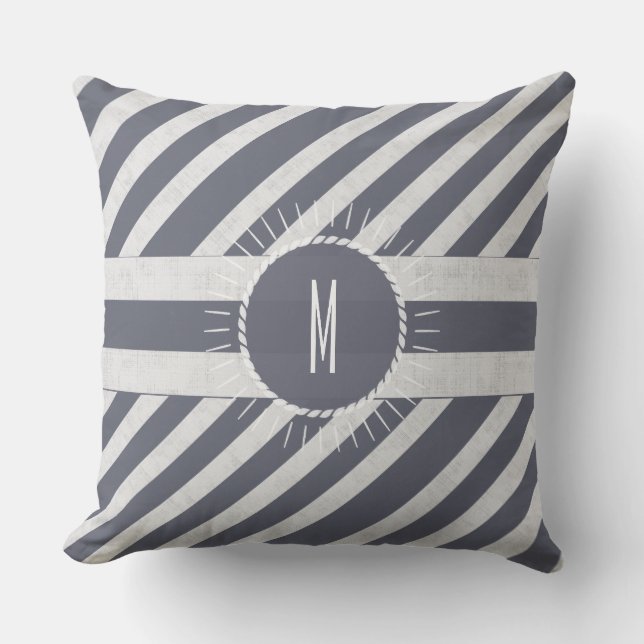 Coussin Mers monogrammes le jour Bold Bande marine nautiqu (Recto)