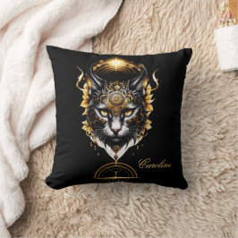 Coussin Merveilleux chat noir or.