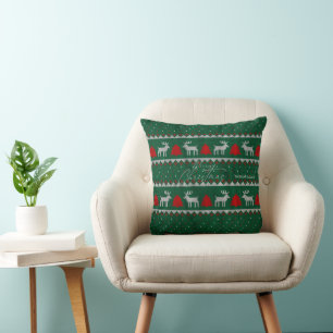 Coussin Merveilleux Pays d'Hiver, Sapin Vert Renne