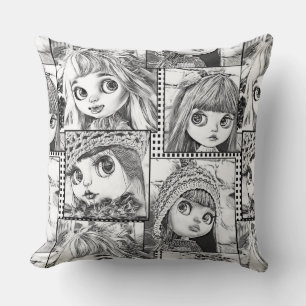Coussin Mes poupées patchwork noires et blanches préférées