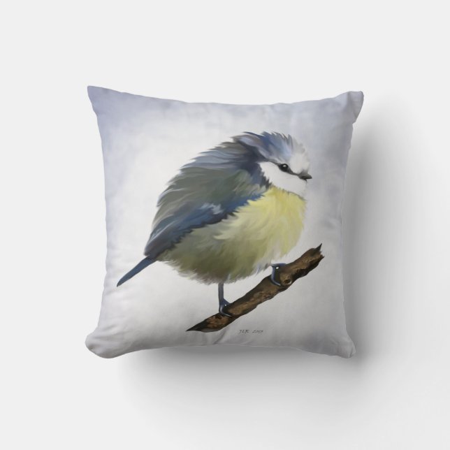 Coussin Mésange bleue ronde (Recto)