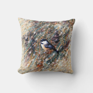 Coussin Mésange de l'hiver Oiseau Branche de pin Neige