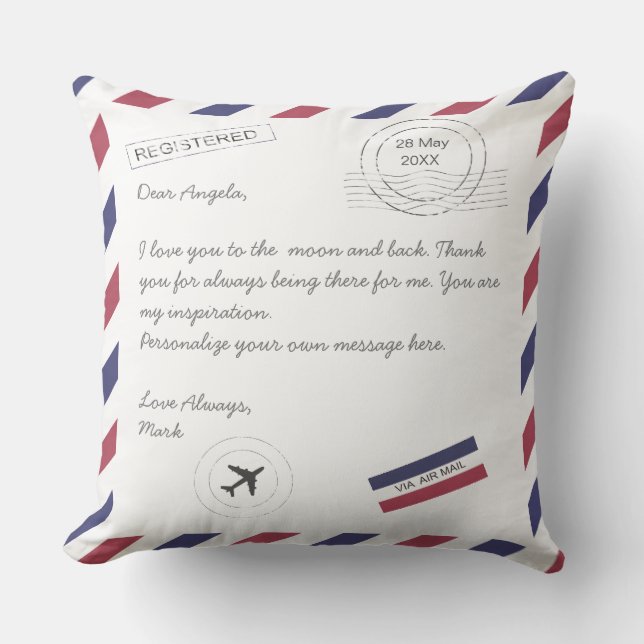 Coussin Message personnalisé de la lettre de courrier aéri (Recto)