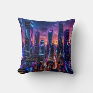 Coussin Métropole Cyberpunk Néon – Nuit Pluvieuse Futurist