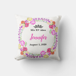 Coussin mexicain de broderie Mis XV Recuerdo 16"