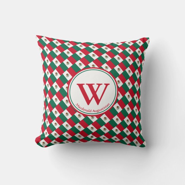 Coussin MEXICO FLAG Custom Monogramme Ajouter Votre Nom (Recto)