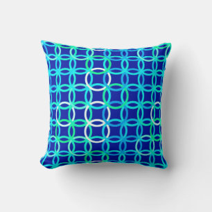 Coussin Mi-siècle Cercles modernes, cobalt & paon