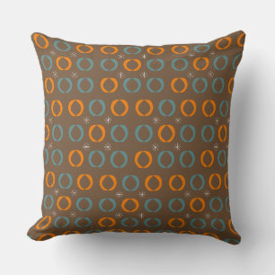 Coussin Mi-siècle moderne, Ovales, Etoiles Turquoise Orang