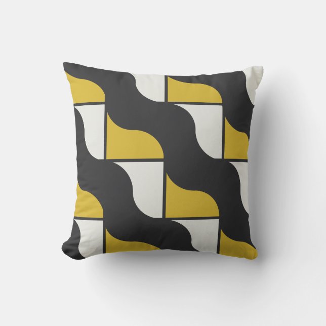 Coussin Mi-siècle Moderne turmerique et gris-métal (Recto)