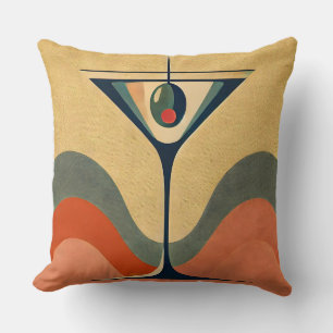 Coussin Mi-siècle Moderne "vague de martini à l'olive pime