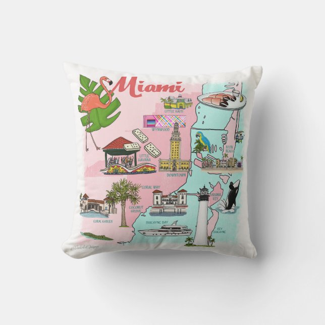 Coussin Miami Illustrated Carte Pillow (Recto)