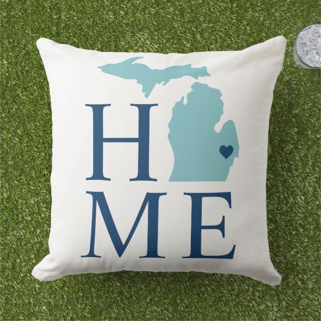 Coussin Michigan Accueil Aqua Navy Blue Custom City Heart (Herbe)