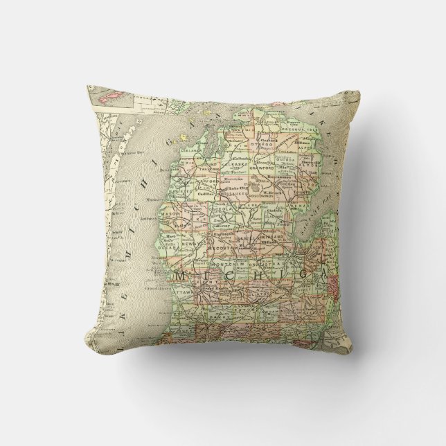 Coussin Michigan Antique Carte Colorée État Mitten (Recto)