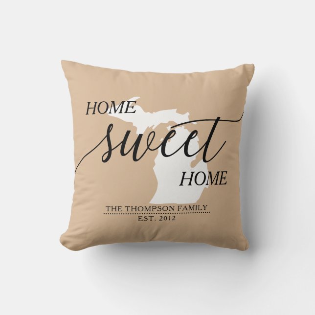 Coussin Michigan Home Sweet Home Nom de famille (Recto)