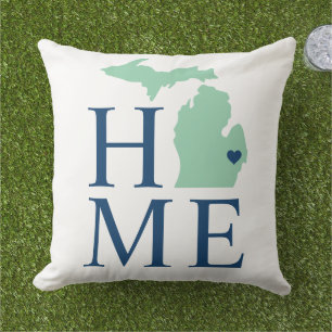 Coussin Michigan Maison Text Mint État Marine