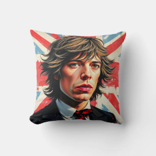 Coussin Mick Jagger Rolling Stones devant un Union Jac