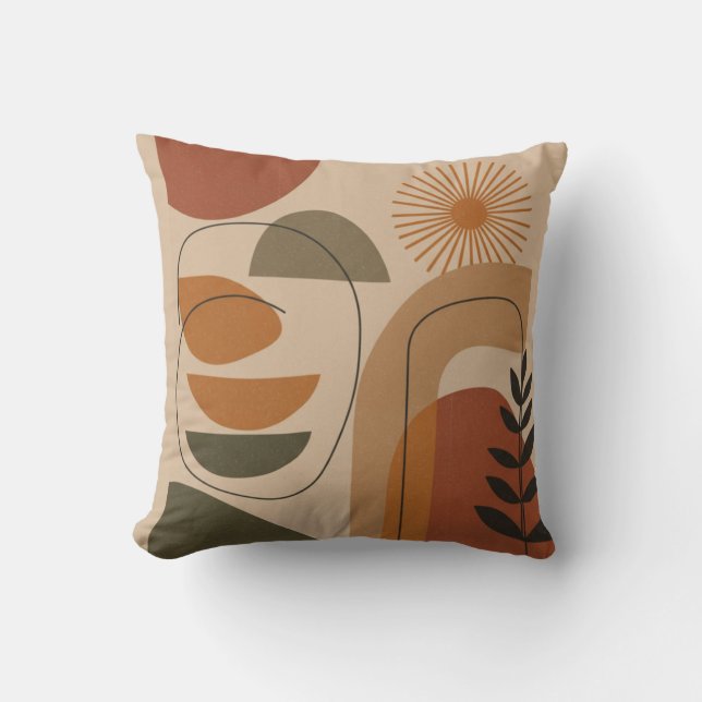Coussin Mid-Century Abstract Earth Tone Throw Pillow (Recto)