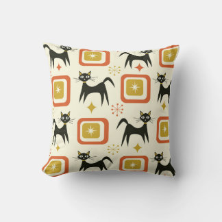Coussin Mid Century Black Atomic Cats with Vintage squares