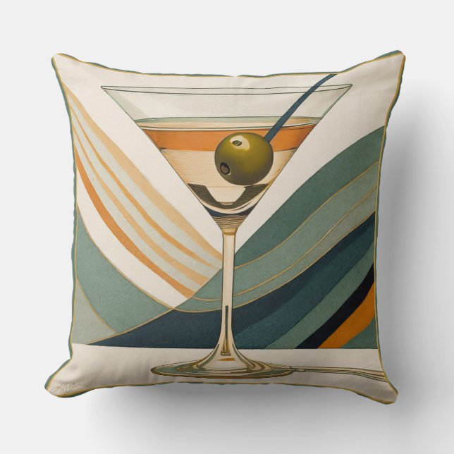 Coussin Mid Century Modern Martini Cocktail Heure (Recto)