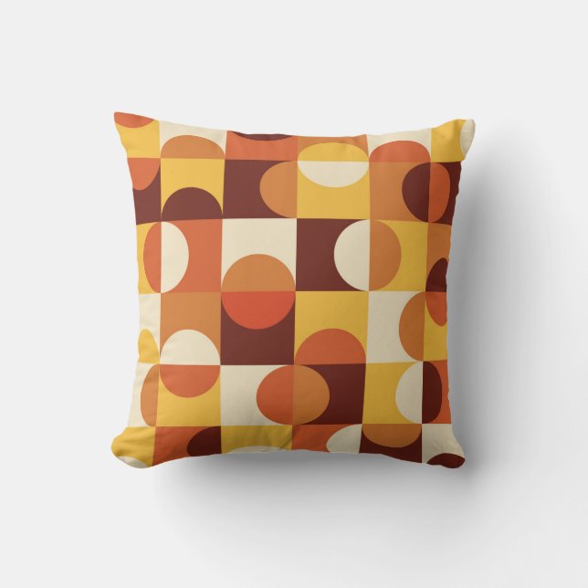 Coussin Mid Century Moderne demi cercles jaune et orange (Recto)