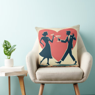 Coussin Mid Century Valentine Hip Martini Dancing Couple