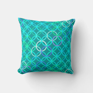 Coussin Midcentury Modern Circles, turquoise et aqua