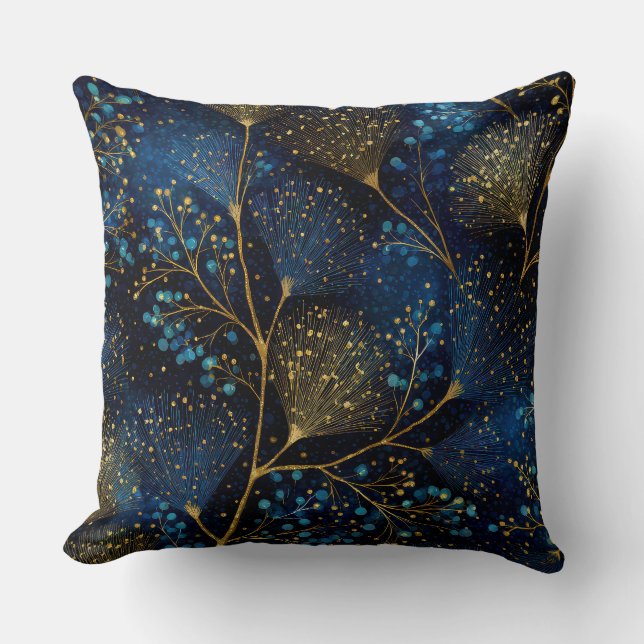 Coussin Midnight Gold Botanical Throw Pillow (Recto)