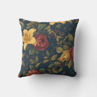 Coussin Midnight Victorian Floral – Yellow Lilies & Roses 