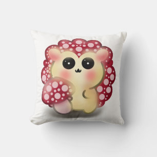 Coussin Mignon Art de Champignon Rouge Kawaii Hérisson