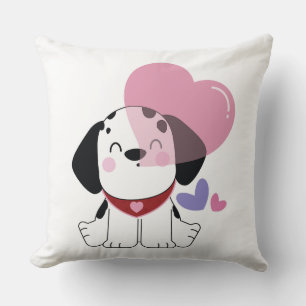 Coussin Mignon Chien Dalmatien Kawaii avec des Cœurs