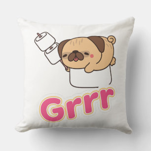 Coussin Mignon chien Pug Kawaii avec des guimauves Grrr