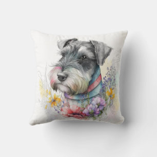 Coussin Mignon chiot Schnauzer à l'aquarelle
