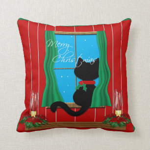 Coussin mignon de vacances de Joyeux Noël de chat