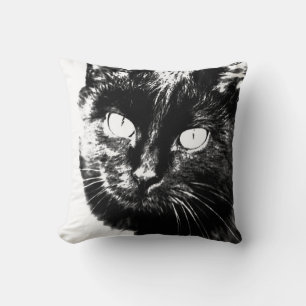 Coussin Mignon Dessin Funky de Chat / Chaton Noir et Blanc