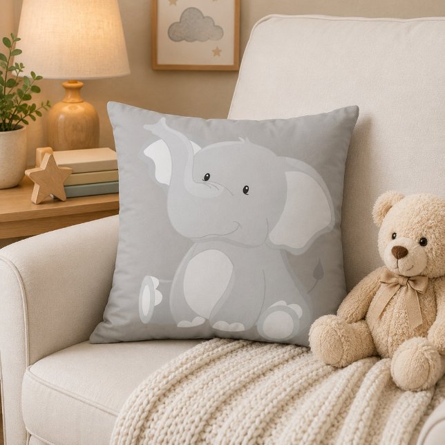 Coussin Mignon Éléphant Gris Bébé (Créateur téléchargé)