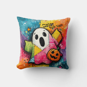 Coussin Mignon fantôme patchwork Art éclaboussure coloré
