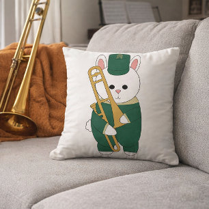 Coussin Mignon Joueur de Trombone Lapin de la Fanfare Dess