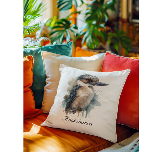 Coussin Mignon Kookaburra sur une branche, personnalisé
