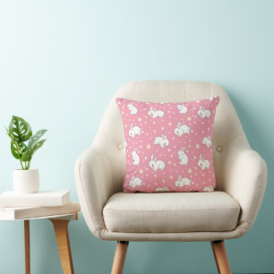 Coussin Mignon Lapin Kawaii Doodle Rose
