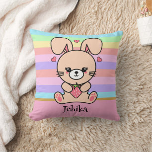 Coussin Mignon Lapin Kawaii Pastel Rayé