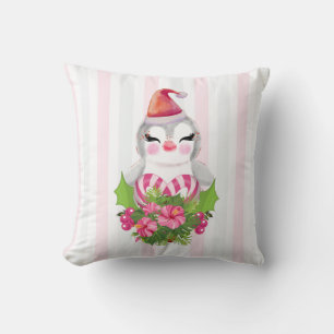 Coussin Mignon manchot de Noël au chapeau de Père Noël