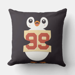 Coussin Mignon Manchot Tenant un Panneau