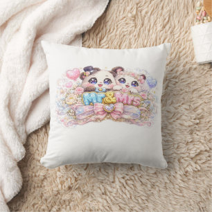 Coussin Mignon Monsieur et Madame Panda Couple Pastel Rose