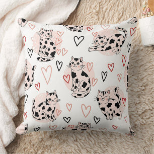 Coussin Mignon motif chats roses kawaii et coeurs (4)