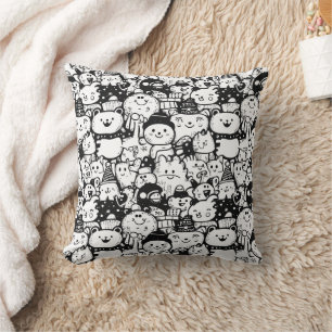Coussin Mignon motif doodle d'animaux kawaii (2)