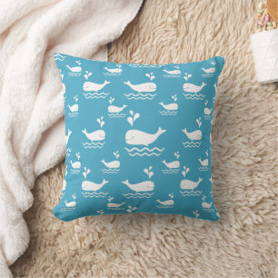 Coussin Mignon motif sans couture de baleine bleue dans l'