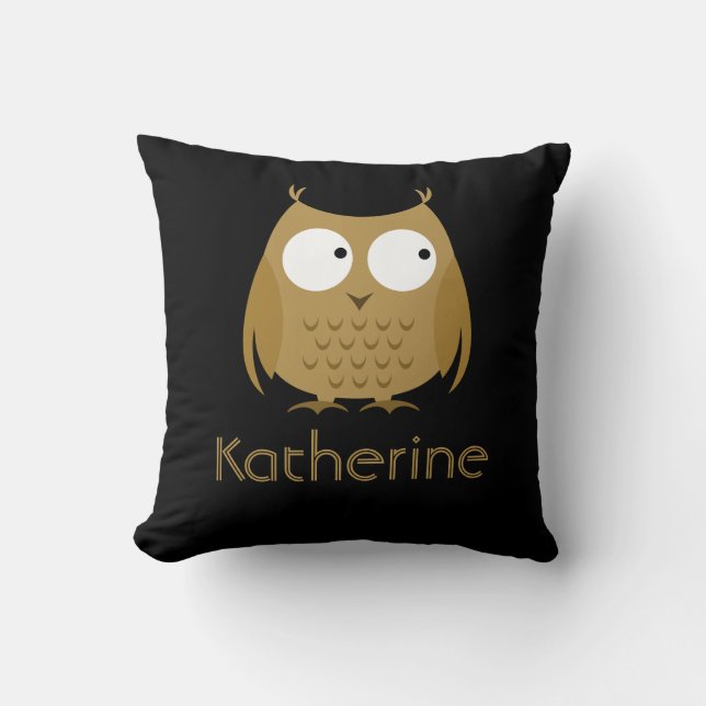 Coussin mignon, noir et or de hibou ; Ajoutez le (Recto)