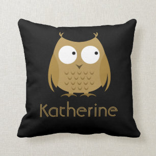 Coussin mignon, noir et or de hibou ; Ajoutez le
