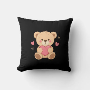 Coussin Mignon ours en peluche tenant un cœur - amour